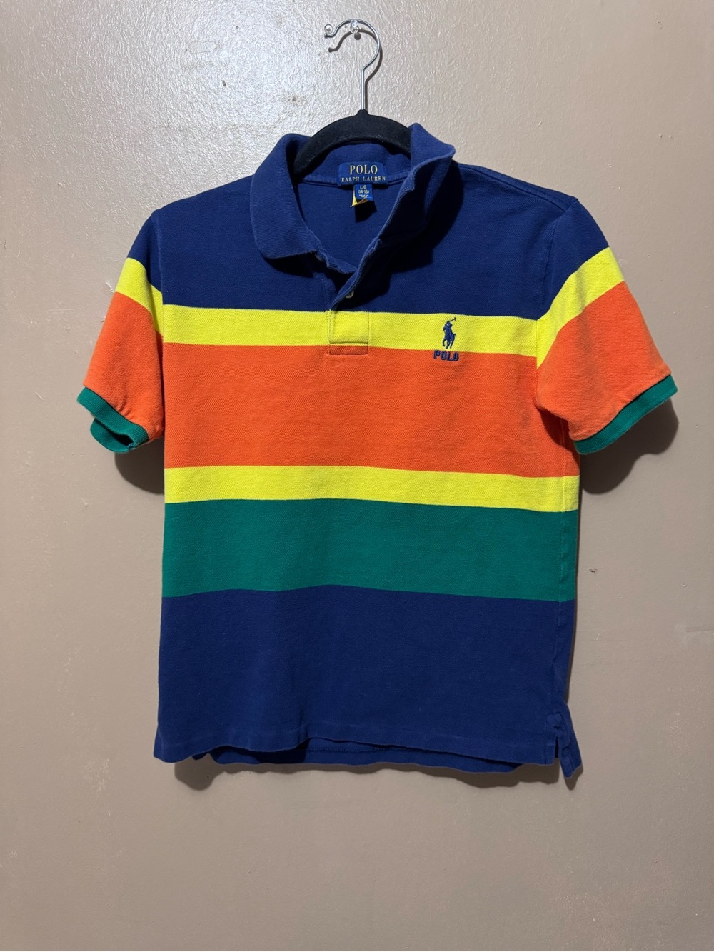 Polo Ralph Lauren Boys Youth Size L 14-16 Rainbow Colorblock Stripe Polo Shirt